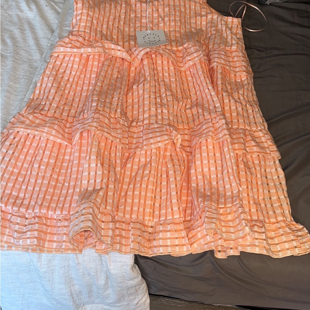 Orange and White Striped tiered Dress
